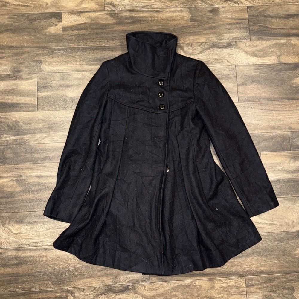 Guess Wool-Blend Coat Oversized Collar Women's Size S Black Y2K Button Overcoat